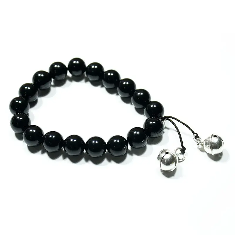 Black Onyx Bead Angelica Bracelet with Silver Bell - Image 5