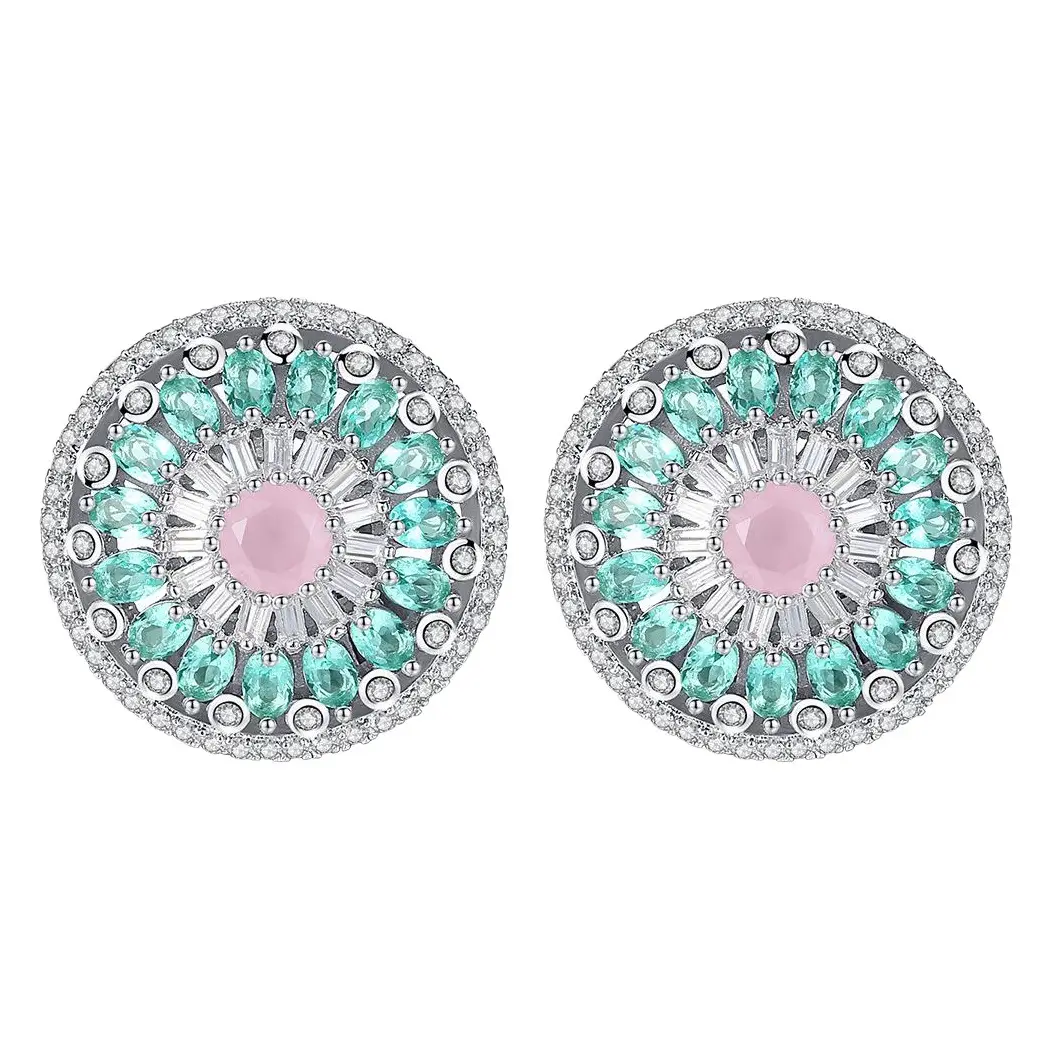 Jinse Copper Earrings with Zircon Flower Design