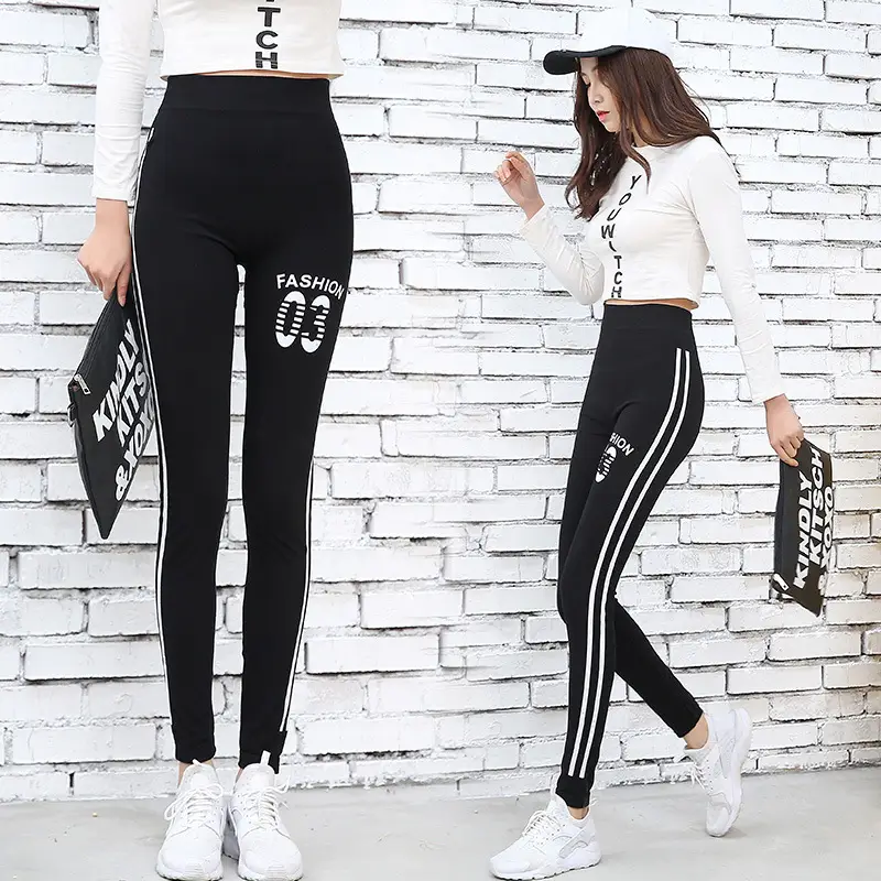 Black Printed Leggings Thin Large Size Sports Women