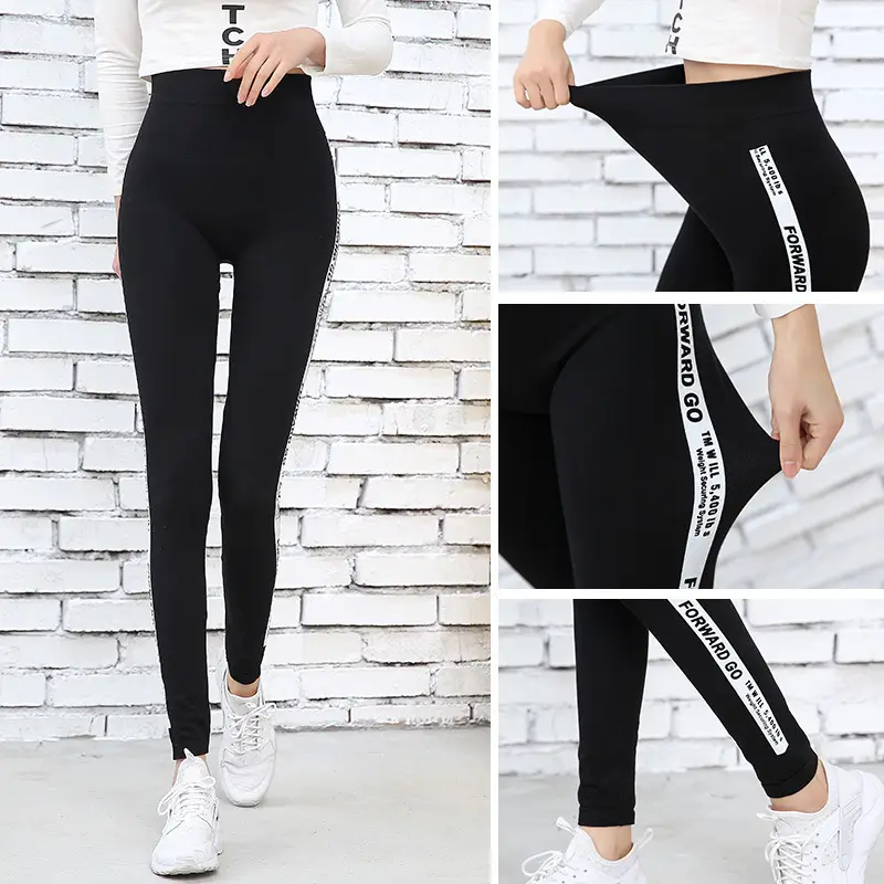 Black Printed Leggings Thin Large Size Sports Women