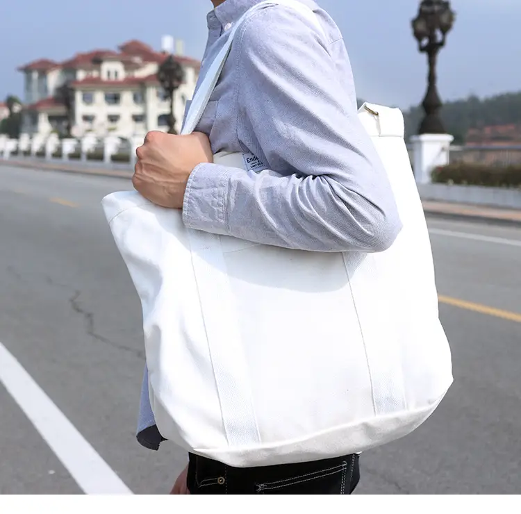 White Korean Style Canvas Shoulder Bag for Men Women — feature 12