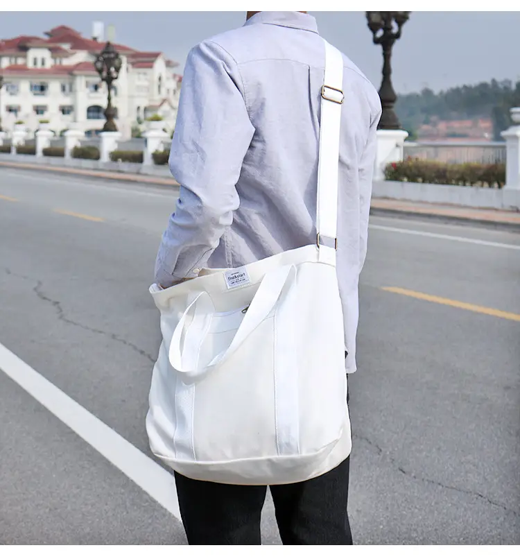 White Korean Style Canvas Shoulder Bag for Men Women — feature 13
