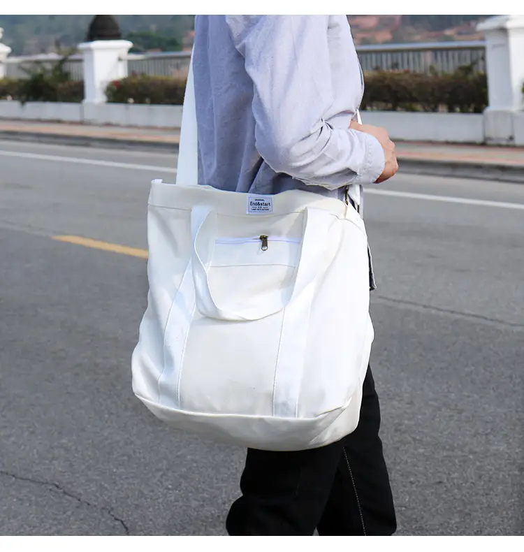White Korean Style Canvas Shoulder Bag for Men Women — feature 14
