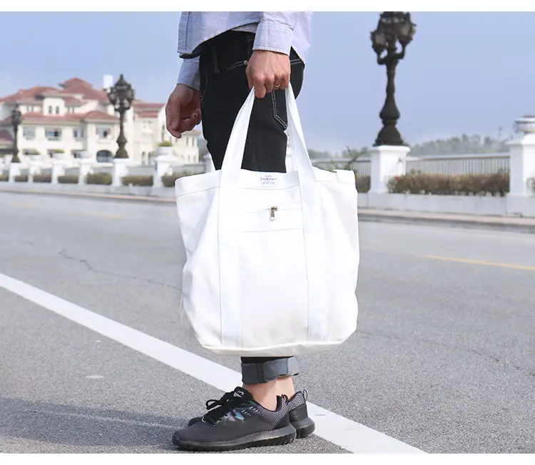 White Korean Style Canvas Shoulder Bag for Men Women — feature 15