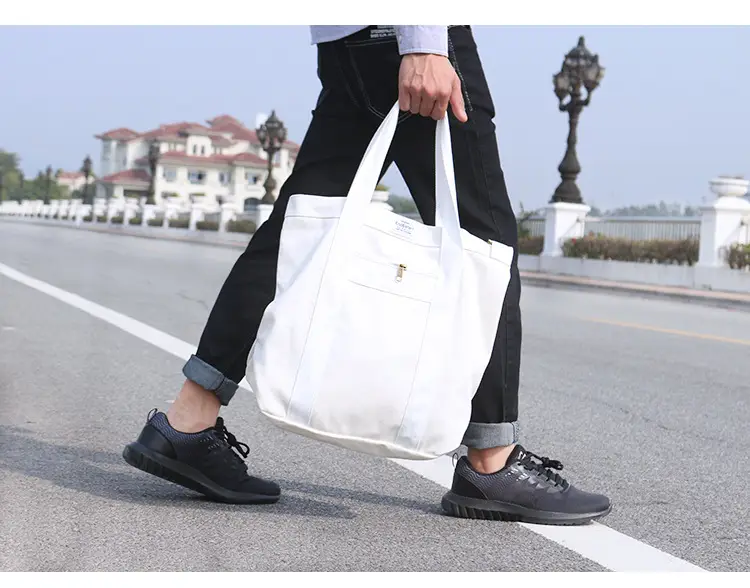 White Korean Style Canvas Shoulder Bag for Men Women — feature 16
