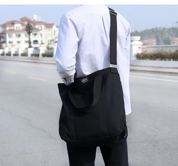 White Korean Style Canvas Shoulder Bag for Men Women — feature 3