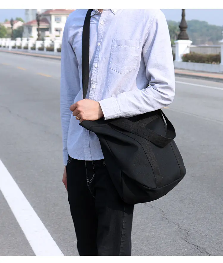 White Korean Style Canvas Shoulder Bag for Men Women — feature 7