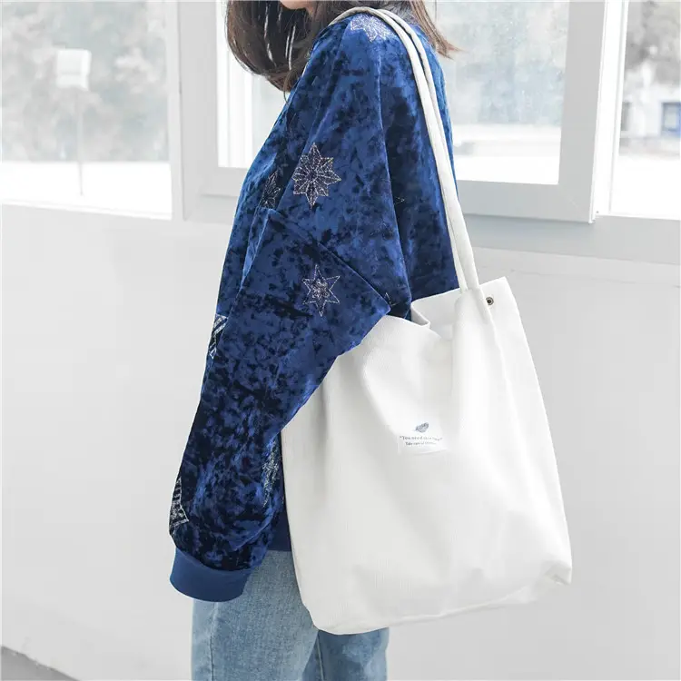 Light Gray Korean Style Corduroy Tote Bag for Women