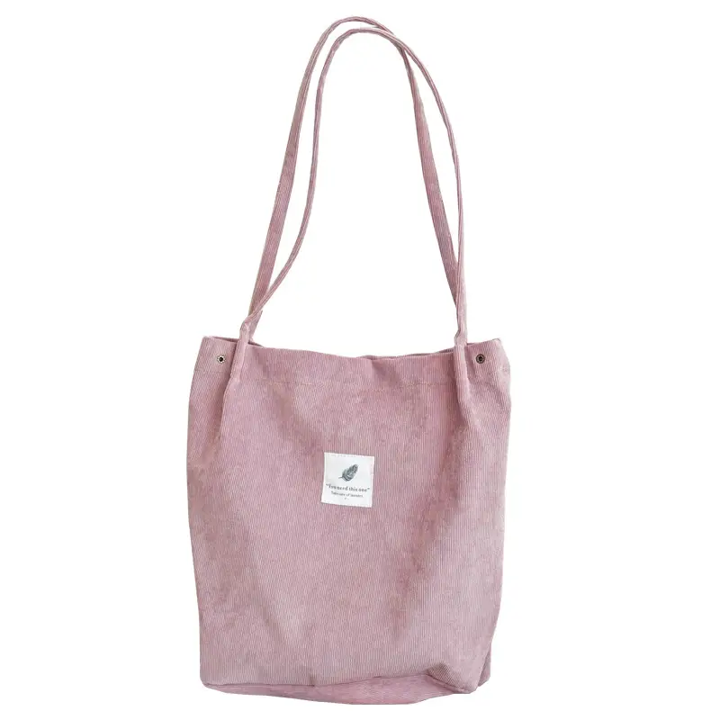 Light Gray Korean Style Corduroy Tote Bag for Women