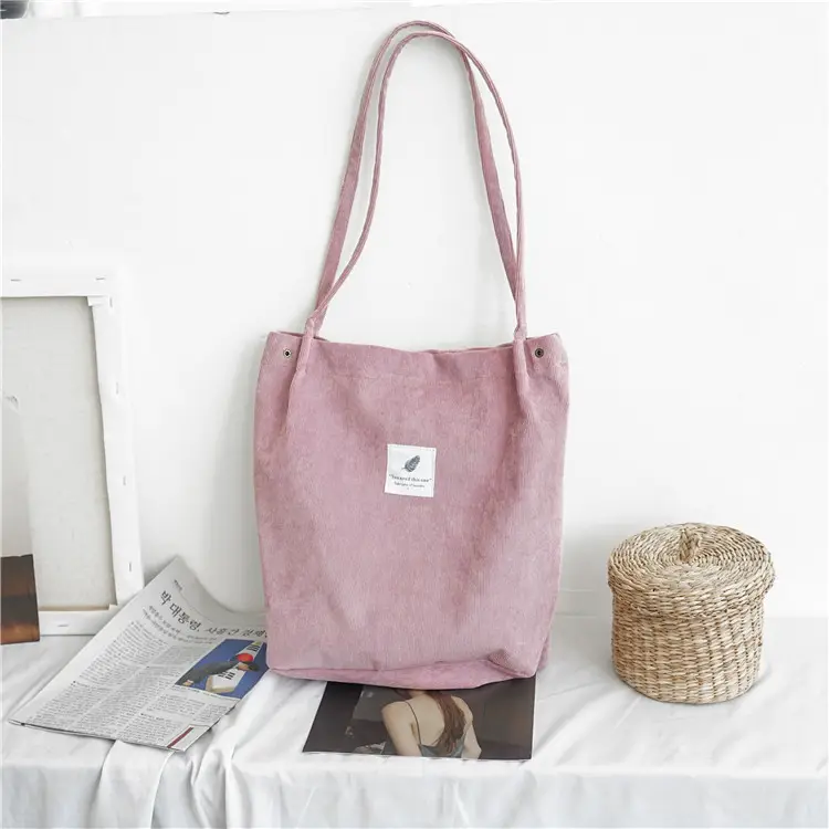 Light Gray Korean Style Corduroy Tote Bag for Women