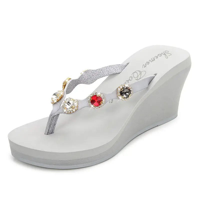 Black Rhinestone Platform Heel Flip-Flops for Women