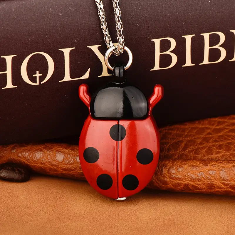 Manufacturer Wholesale Quartz Pocket Watches, Small Ladybug Pocket Watches, Cross-Border European and American Jewelry, Small Beetle Colorful Pocket Watches
