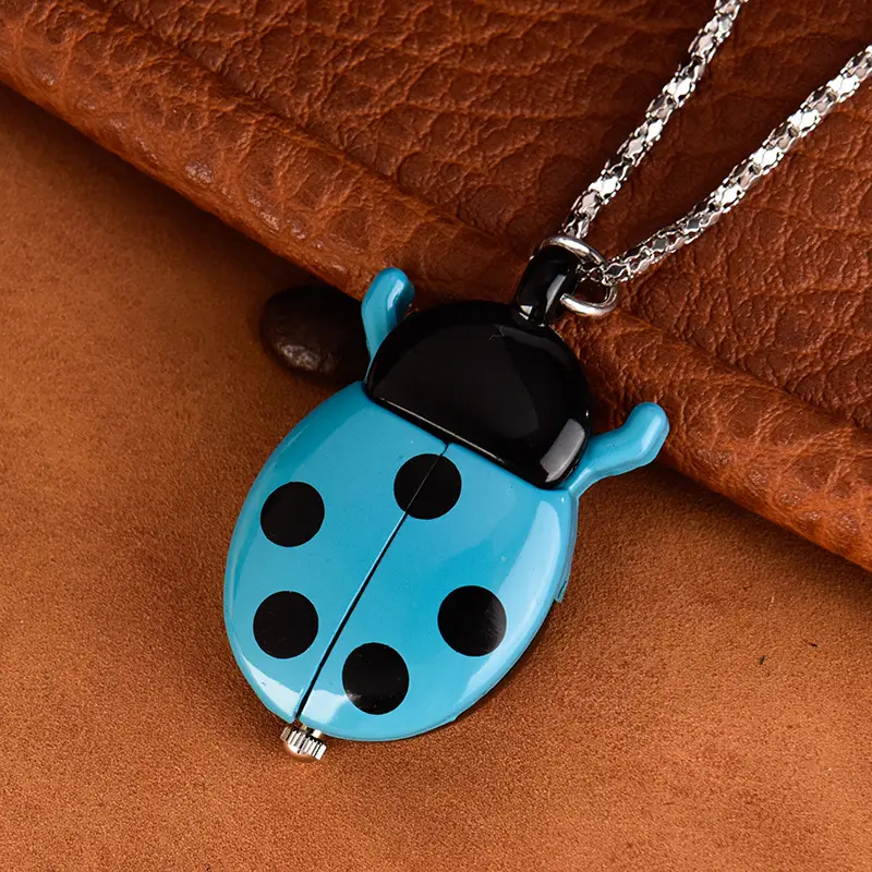 Manufacturer Wholesale Quartz Pocket Watches, Small Ladybug Pocket Watches, Cross-Border European and American Jewelry, Small Beetle Colorful Pocket Watches