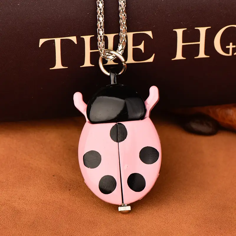 Manufacturer Wholesale Quartz Pocket Watches, Small Ladybug Pocket Watches, Cross-Border European and American Jewelry, Small Beetle Colorful Pocket Watches
