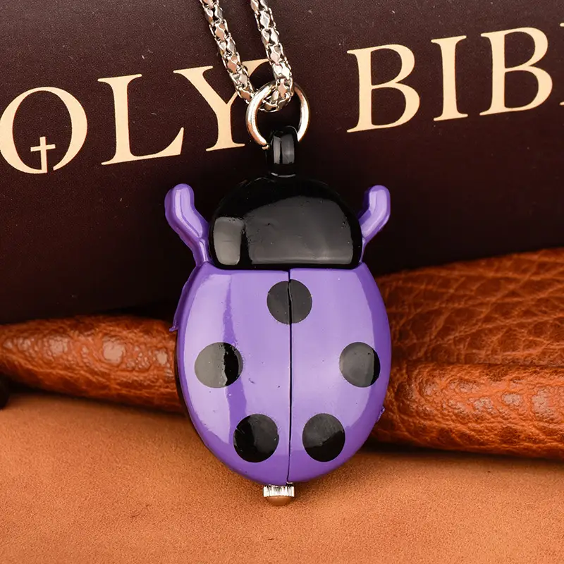 Manufacturer Wholesale Quartz Pocket Watches, Small Ladybug Pocket Watches, Cross-Border European and American Jewelry, Small Beetle Colorful Pocket Watches