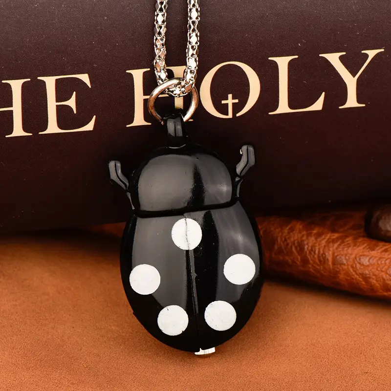Manufacturer Wholesale Quartz Pocket Watches, Small Ladybug Pocket Watches, Cross-Border European and American Jewelry, Small Beetle Colorful Pocket Watches
