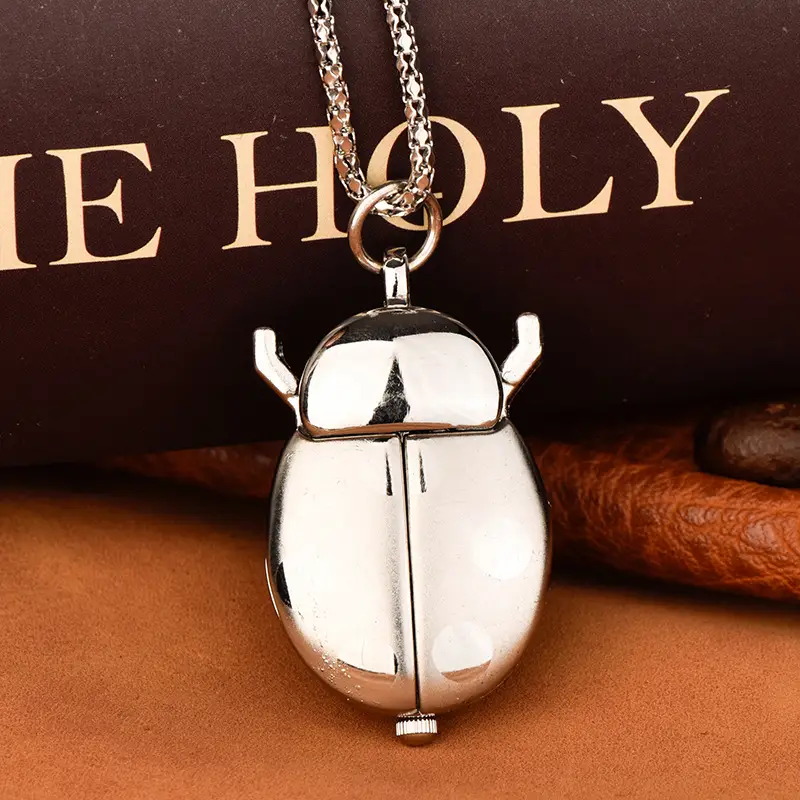 Manufacturer Wholesale Quartz Pocket Watches, Small Ladybug Pocket Watches, Cross-Border European and American Jewelry, Small Beetle Colorful Pocket Watches
