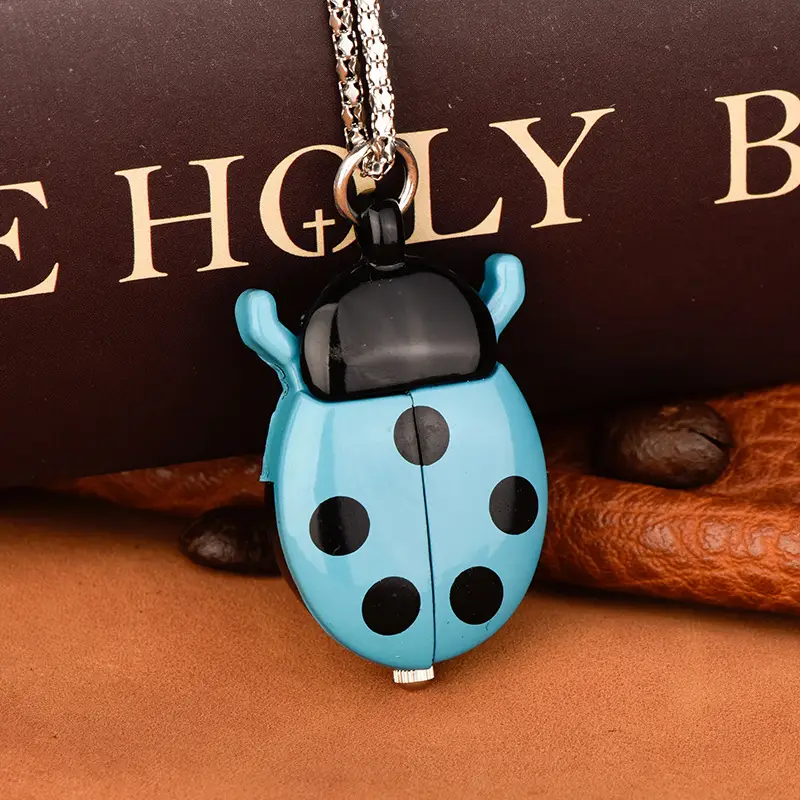 Manufacturer Wholesale Quartz Pocket Watches, Small Ladybug Pocket Watches, Cross-Border European and American Jewelry, Small Beetle Colorful Pocket Watches