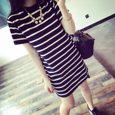 2025 Summer Striped Women's T-Shirt Dress - Image 2