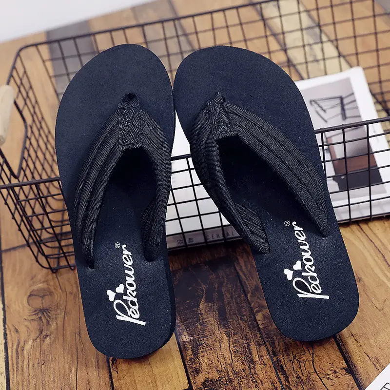 3cm Flip Flop Women's Slippers Summer Non-Slip Solid Color Black Beach Shoes 2025 New Shining Slippers Summer