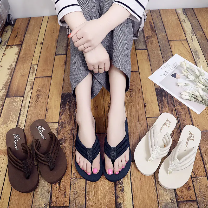 3cm Flip Flop Women's Slippers Summer Non-Slip Solid Color Black Beach Shoes 2025 New Shining Slippers Summer