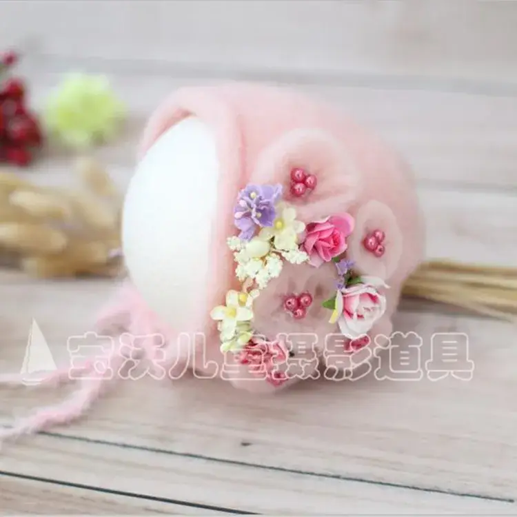 Newborn Baby Hat with Fox Ears Pure Wool Photography Prop
