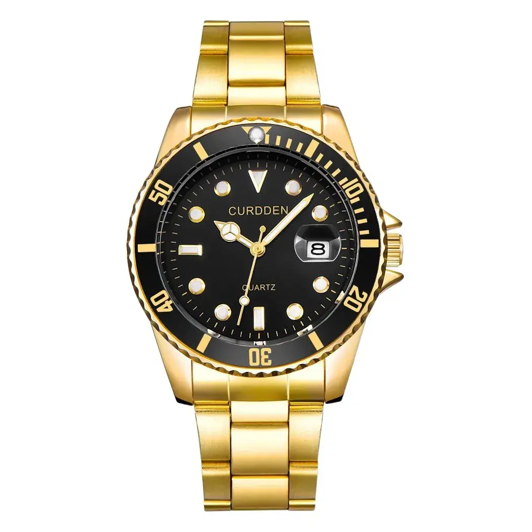 Men's Gold Carbon Fiber Watch with Date Display