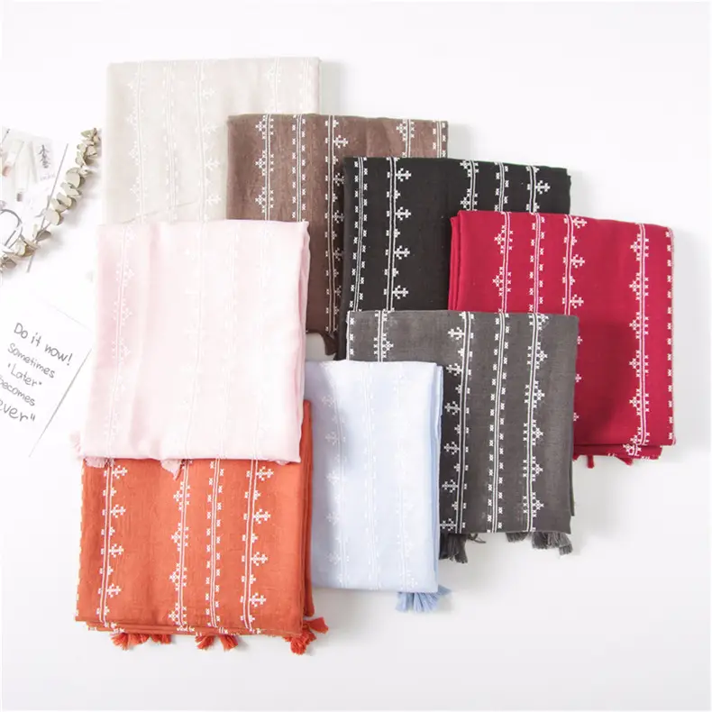Grey Ethnic Scarf for Women Travel Shawl Cotton Linen - Image 9