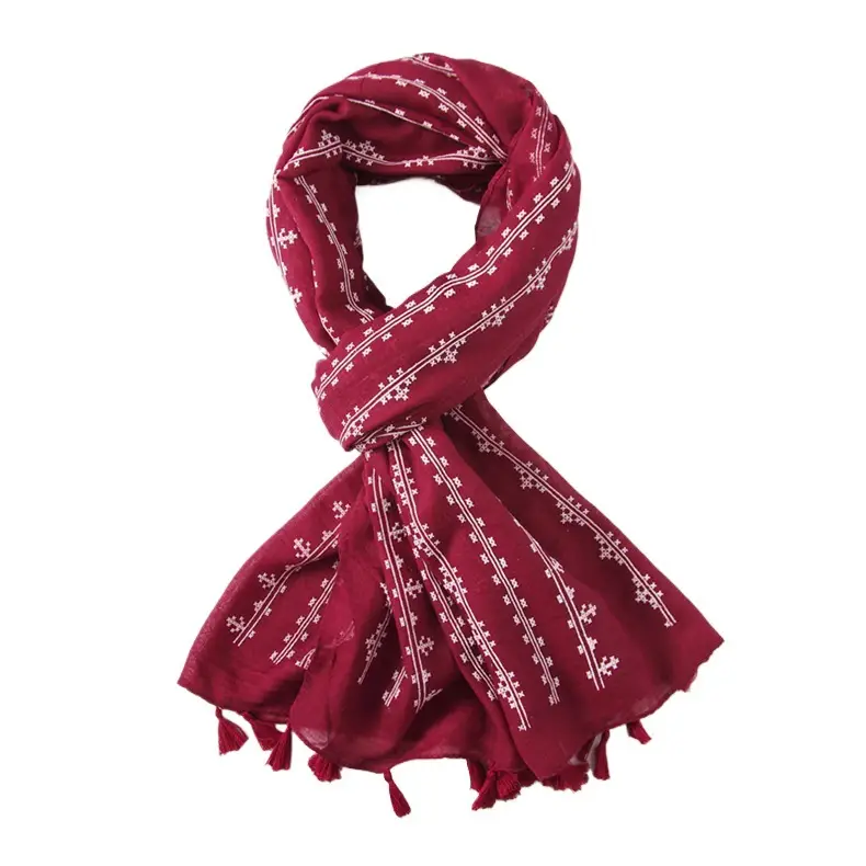 Grey Ethnic Scarf for Women Travel Shawl Cotton Linen - Image 10