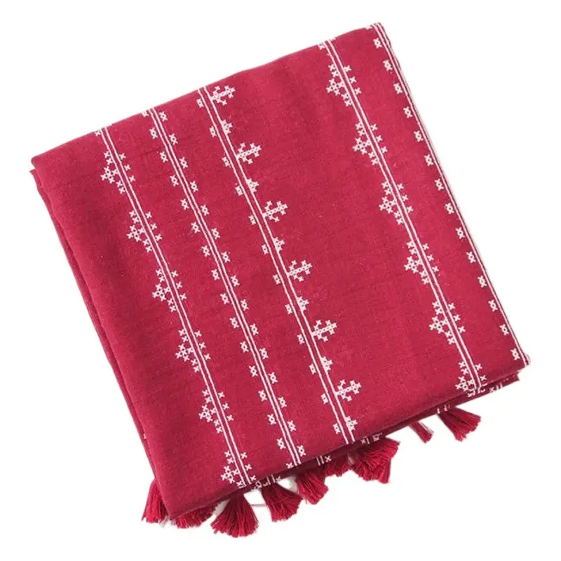 Grey Ethnic Scarf for Women Travel Shawl Cotton Linen