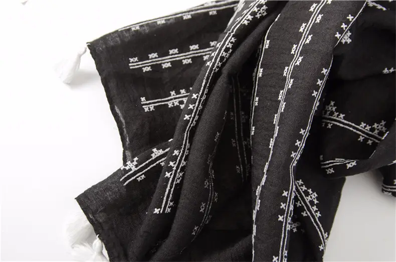 Grey Ethnic Scarf for Women Travel Shawl Cotton Linen — feature 18