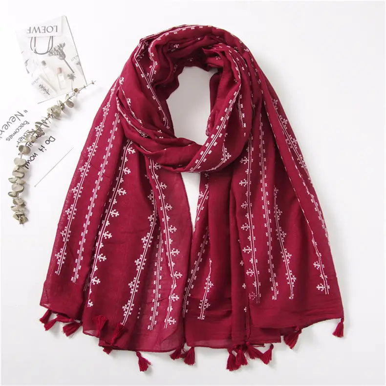Grey Ethnic Scarf for Women Travel Shawl Cotton Linen — feature 21