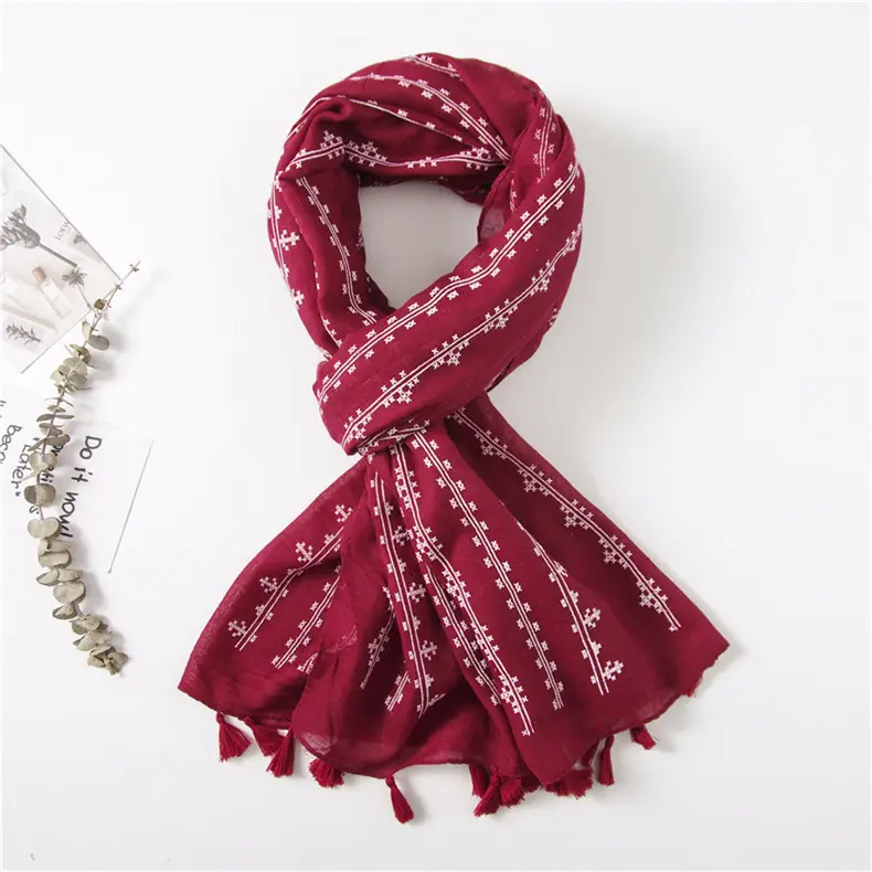 Grey Ethnic Scarf for Women Travel Shawl Cotton Linen — feature 22