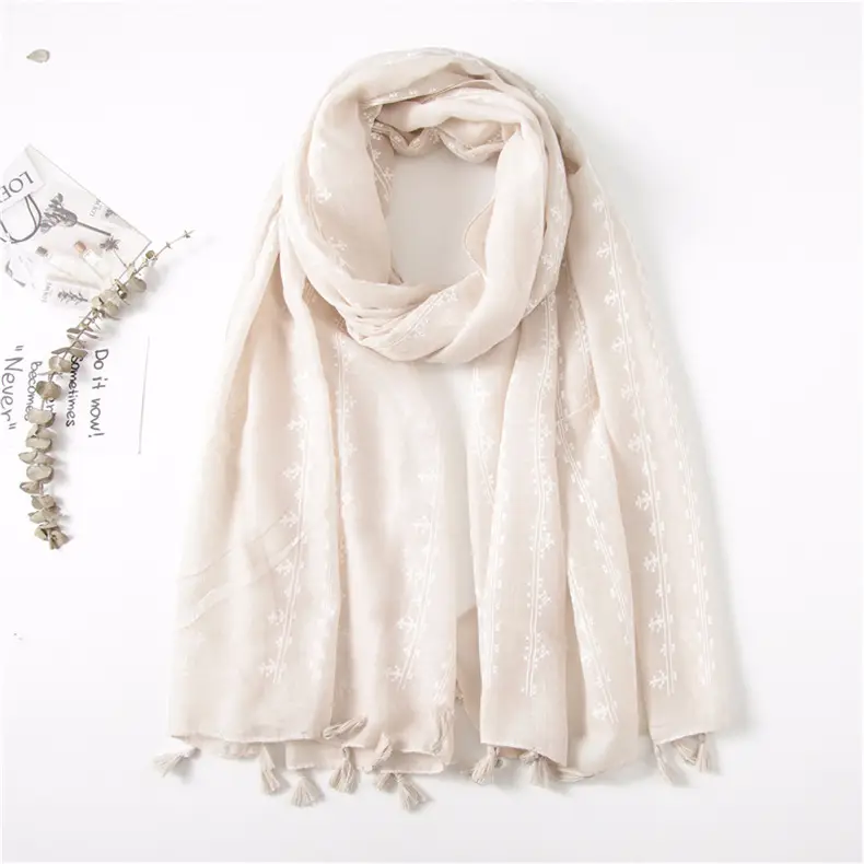Grey Ethnic Scarf for Women Travel Shawl Cotton Linen — feature 25