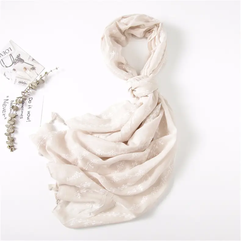 Grey Ethnic Scarf for Women Travel Shawl Cotton Linen — feature 26
