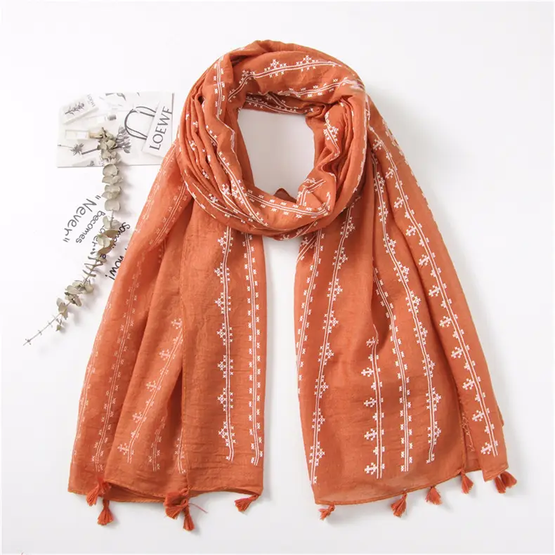 Grey Ethnic Scarf for Women Travel Shawl Cotton Linen — feature 33