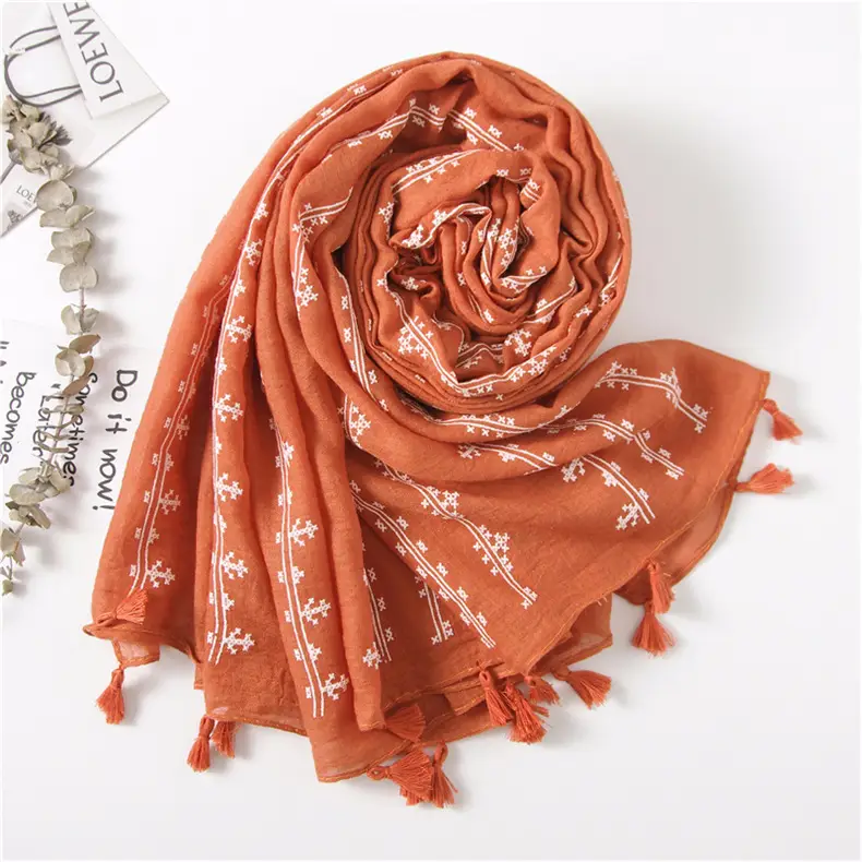 Grey Ethnic Scarf for Women Travel Shawl Cotton Linen — feature 34