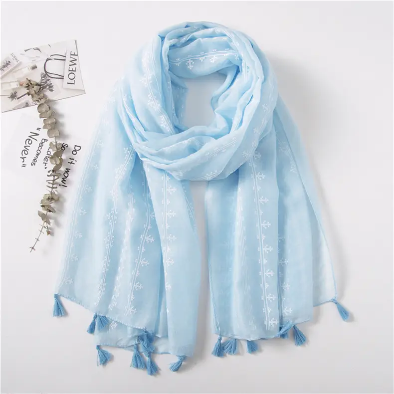 Grey Ethnic Scarf for Women Travel Shawl Cotton Linen — feature 37