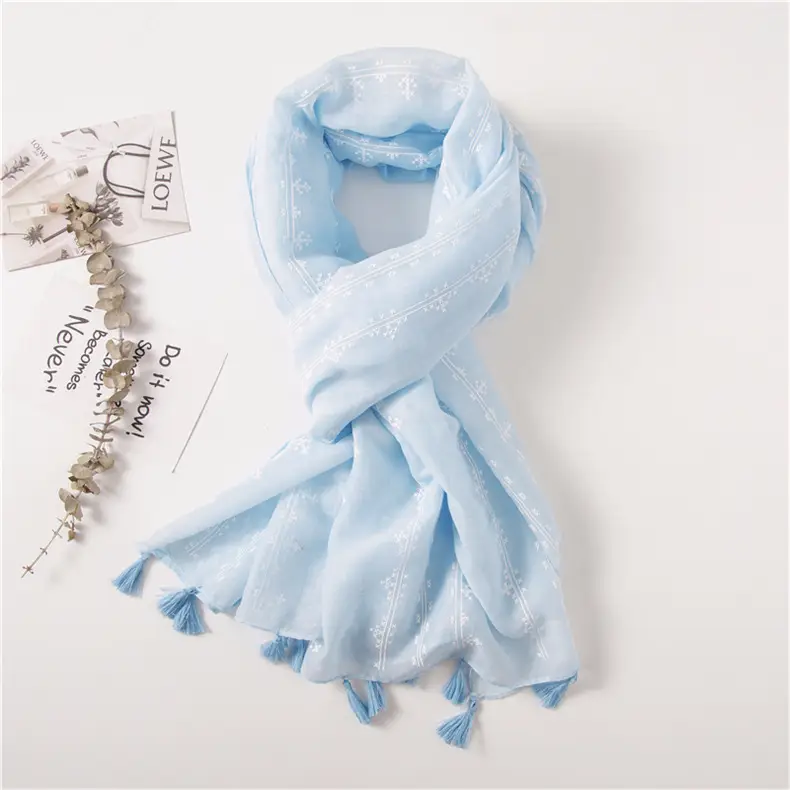 Grey Ethnic Scarf for Women Travel Shawl Cotton Linen — feature 38