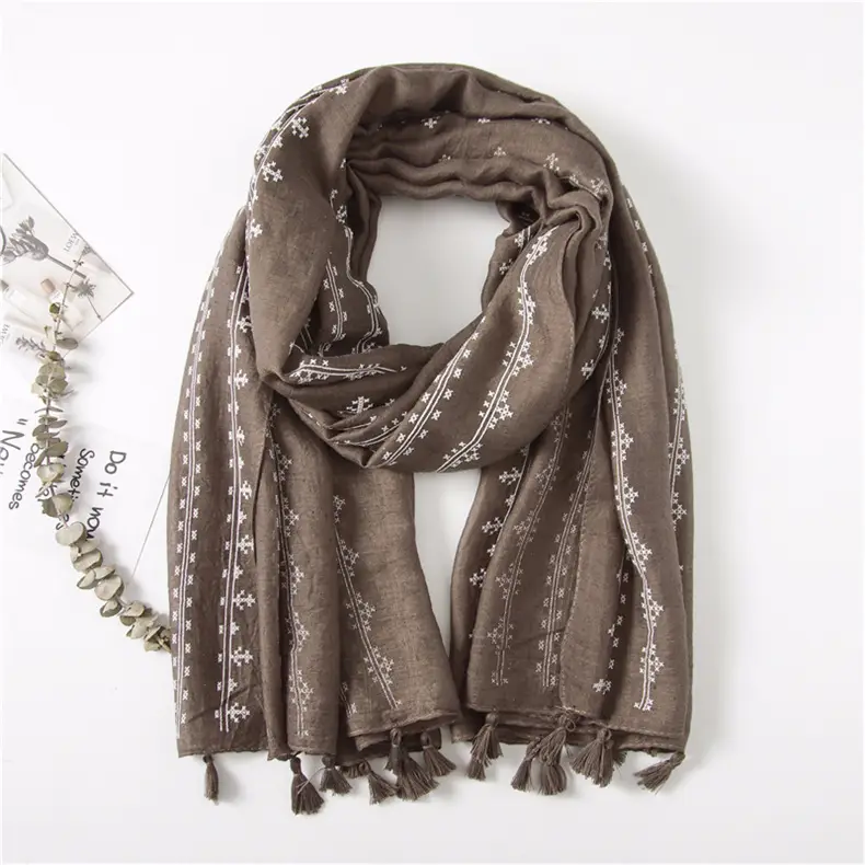 Grey Ethnic Scarf for Women Travel Shawl Cotton Linen — feature 41