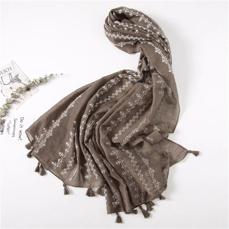 Grey Ethnic Scarf for Women Travel Shawl Cotton Linen — feature 43