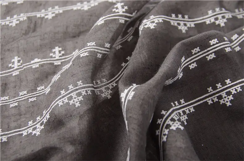 Grey Ethnic Scarf for Women Travel Shawl Cotton Linen — feature 48