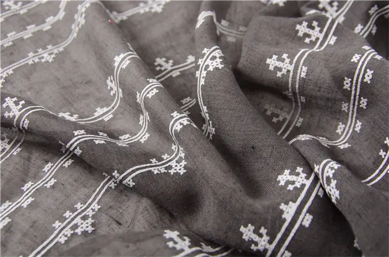 Grey Ethnic Scarf for Women Travel Shawl Cotton Linen — feature 49