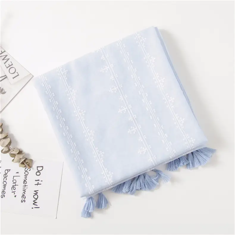 Grey Ethnic Scarf for Women Travel Shawl Cotton Linen - Image 2