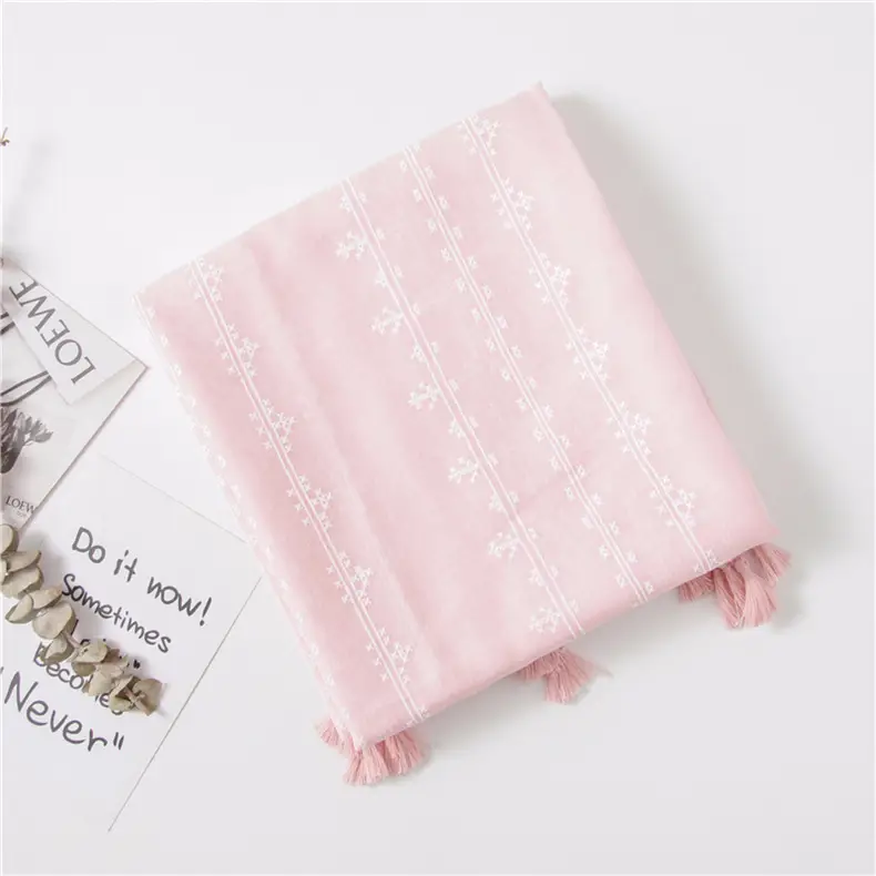 Grey Ethnic Scarf for Women Travel Shawl Cotton Linen - Image 4