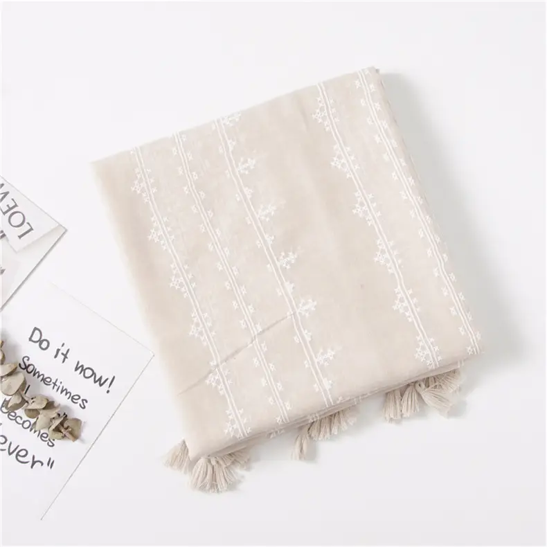 Grey Ethnic Scarf for Women Travel Shawl Cotton Linen - Image 5