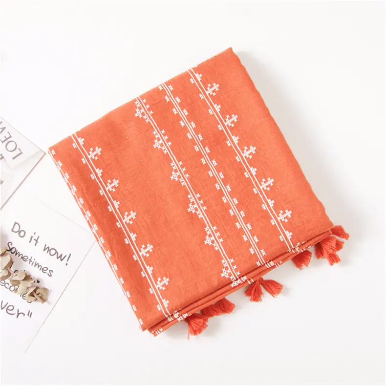 Grey Ethnic Scarf for Women Travel Shawl Cotton Linen - Image 6