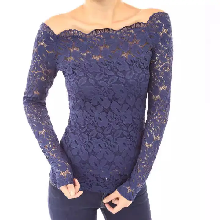 Off-Shoulder Lace Blouse Long Sleeve White - Image 7
