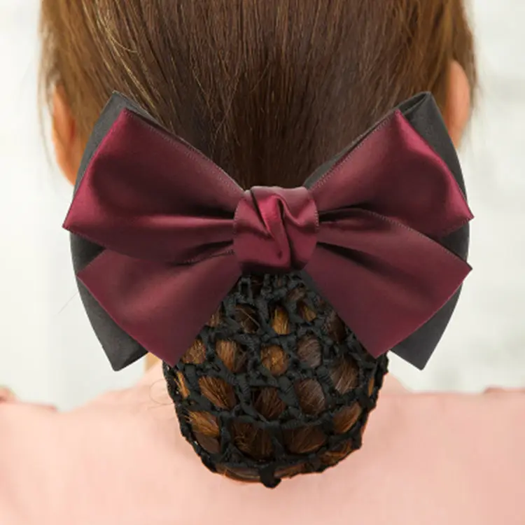 Black Embroidered Bow Hair Net for Women - Image 88