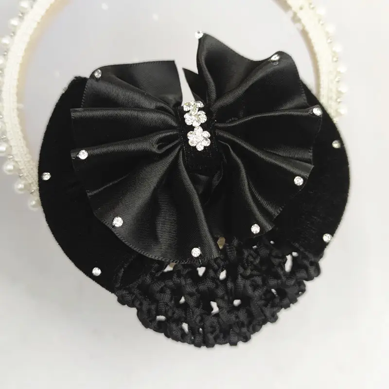 Black Embroidered Bow Hair Net for Women - Image 14